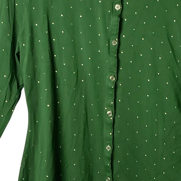 Boden Tara Jersey Green Long Sleeve Button-Up Shirt  Women US 14 Gold Dots - Picture 2 of 7